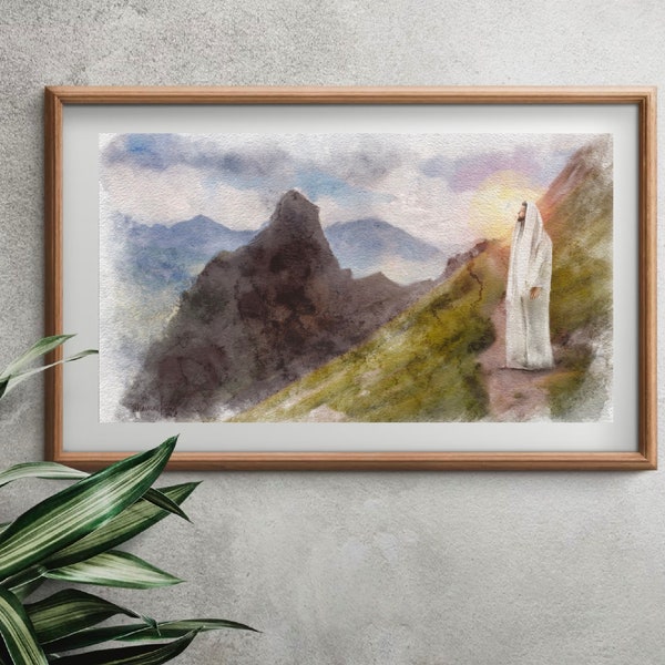 Frame TV Art ‘The way home’ | Muted Mountain Landscape | Modern | Texture | Neutral | Christ Christian Art LDS Mountain Path