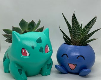 Painted Bulbasaur and Oddish Planters with Live Succulents/Cacti (Two Planters in each order!!)