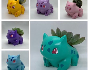 Painted Bulbasaur Planter with Live Succulent/Cactus - Green/Shiny Bulbasaur Multiple Color Options