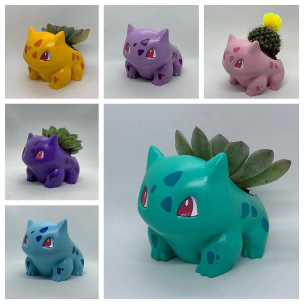 Painted Bulbasaur Planter with Live Succulent/Cactus - Green/Shiny Bulbasaur Multiple Color Options