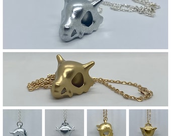 3D Printed Gold or Silver Cubone Skull Necklace