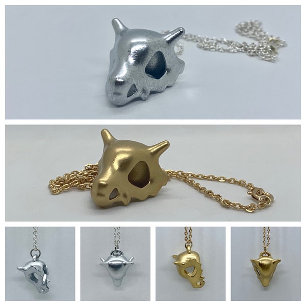 3D Printed Gold or Silver Cubone Skull Necklace