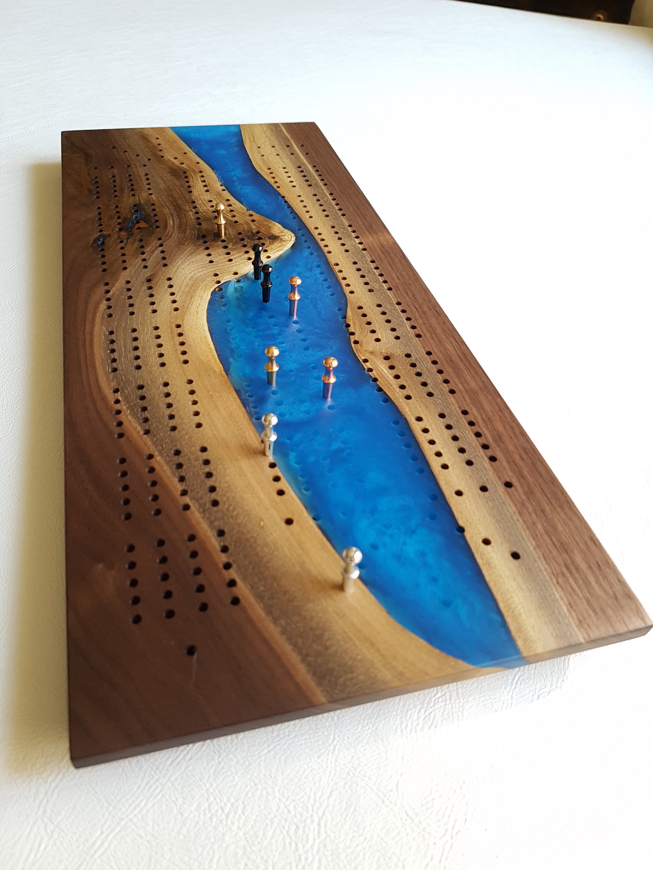 4 Track Walnut and Epoxy Resin Cribbage Board Etsy UK