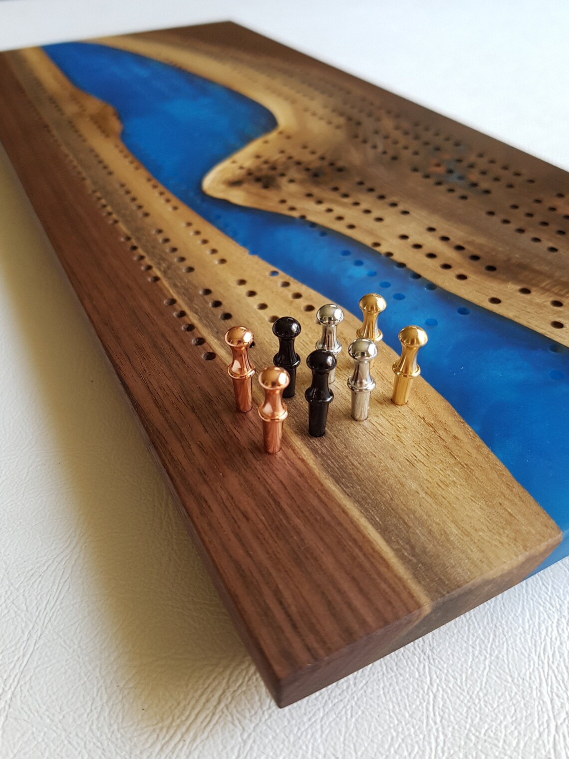 4 Track Walnut and Epoxy Resin Cribbage Board Etsy