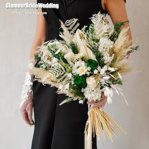 Pampasgrass Boho wedding bouquet White/Green Palm leaf dried flower bouquet bridal/bridesmaid bouquet Artificial/Preserved flowers bouquet