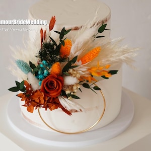 Boho Wedding Cake Topper,Dusty orange Floral Cake Decoration,Cake Topper Flowers,Pampass Cake Flowers,Rustic Wedding Dried flower