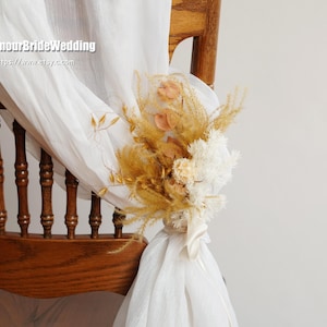 White/Yellow Rustic Wedding Chair Flowers Decor: Preserved Flower Aisle Decoration