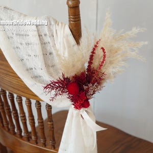 Burgundy Red Rustic Wedding Chair Dried Flowers Swag: Preserved Flower Aisle Decoration