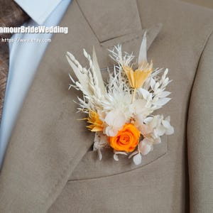 Boho Wedding Boutonniere/corsage,Rustic Dried Flower Boutonnières Groom Accessory Preserved Rose/Hydrangeas
