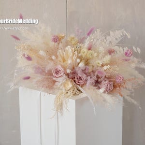 Arch arrangement,Preserved rose+Pampas Dried Flower Arch Arrangement, Boho Wedding Decor,Wedding Backdrop Dinner Table Flower Centrepiece