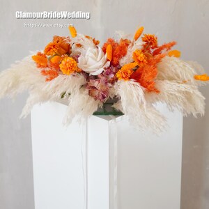 Dusty Orange Preserved Flowers Pampas Arrangement,Boho Wedding Dried/Artificial Flower Table Centerpiece