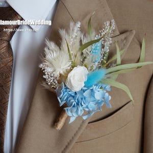 Boho wedding boutonniere groom accessories BLUE/WHITE rustic dried flower Wedding corsage for groom Magaela Wedding Boutonnières