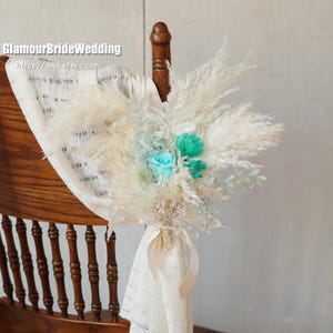 White/Green Rustic Wedding Chair Dried Flowers Decor:Preserved Rose Flower Aisle Decoration