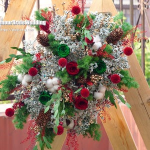 Preserved Red Rose & Dried Flowers Arch,Boho Wedding Table Centerpiece