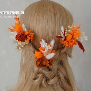 White/Orange Boho Wedding Hair Comb: Preserved Rose Dried Flower Bridal Hairpin Accessories