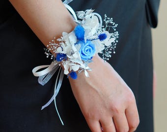 Corsage de fleurs stabilisées bleu marine, fleurs séchées de mariage bohème demoiselle d&#39;honneur/accessoire de mariée