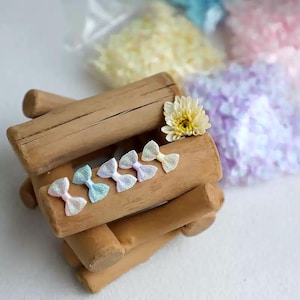 Mini 2cm Iridescent Sparkle Bow  Appliques, Shimmer Metallic Patches, DIY Wedding Gown & Costume Design