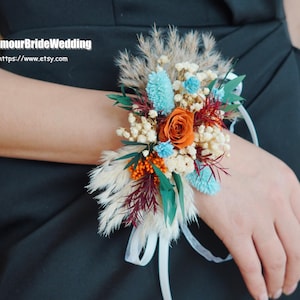 Dusty orange Dried Flower Corsage,Corsage,Wedding Corsage,Bridal Bridesmaid Corsage,Country Wedding Corsage,Flowers Bracelet