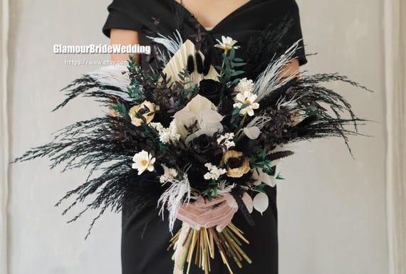 flowers to go with black bridesmaid dresses Wedding Flowers With Black Bridesmaid Dresses Wedding Bouquet For Black  Dress Black Dress With Red And White