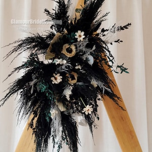 Black Pampas & White Dried Flower Arch: Gothic Wedding Decor