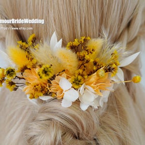 White & Yellow Dried Flowers Hair Comb,Rustic Wedding Accessory,Bridal Hair Decorations