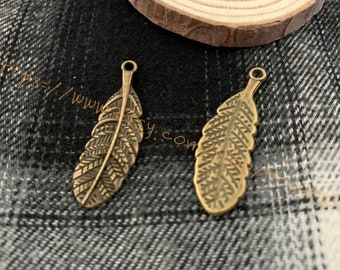 15pcs antique bronze 11mmx34mm feather charms pendant