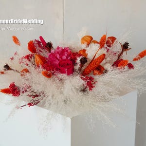 Dusty Orange Preserved Rose Table Arrangement,Boho Wedding Centerpiece Dried Flower Centrepiece
