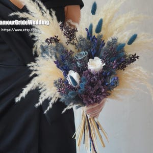 Rustic boho Wedding Bouquet,Preserved roses Hydrangea Dried Flowers Wedding Decor,bridal bridesmaids bouquets,pampasgrass bouquet