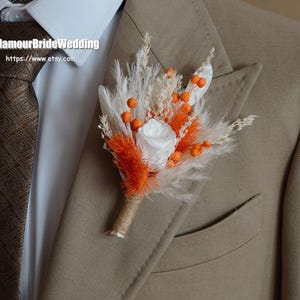 Boho wedding boutonniere groom accessories orange rustic dried flower Wedding corsage for groom Magaela Wedding Boutonnières