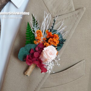 Boho Wedding Boutonniere,Rustic Dried Flowers & Preserved Rose Boutonnières Groom Accessories