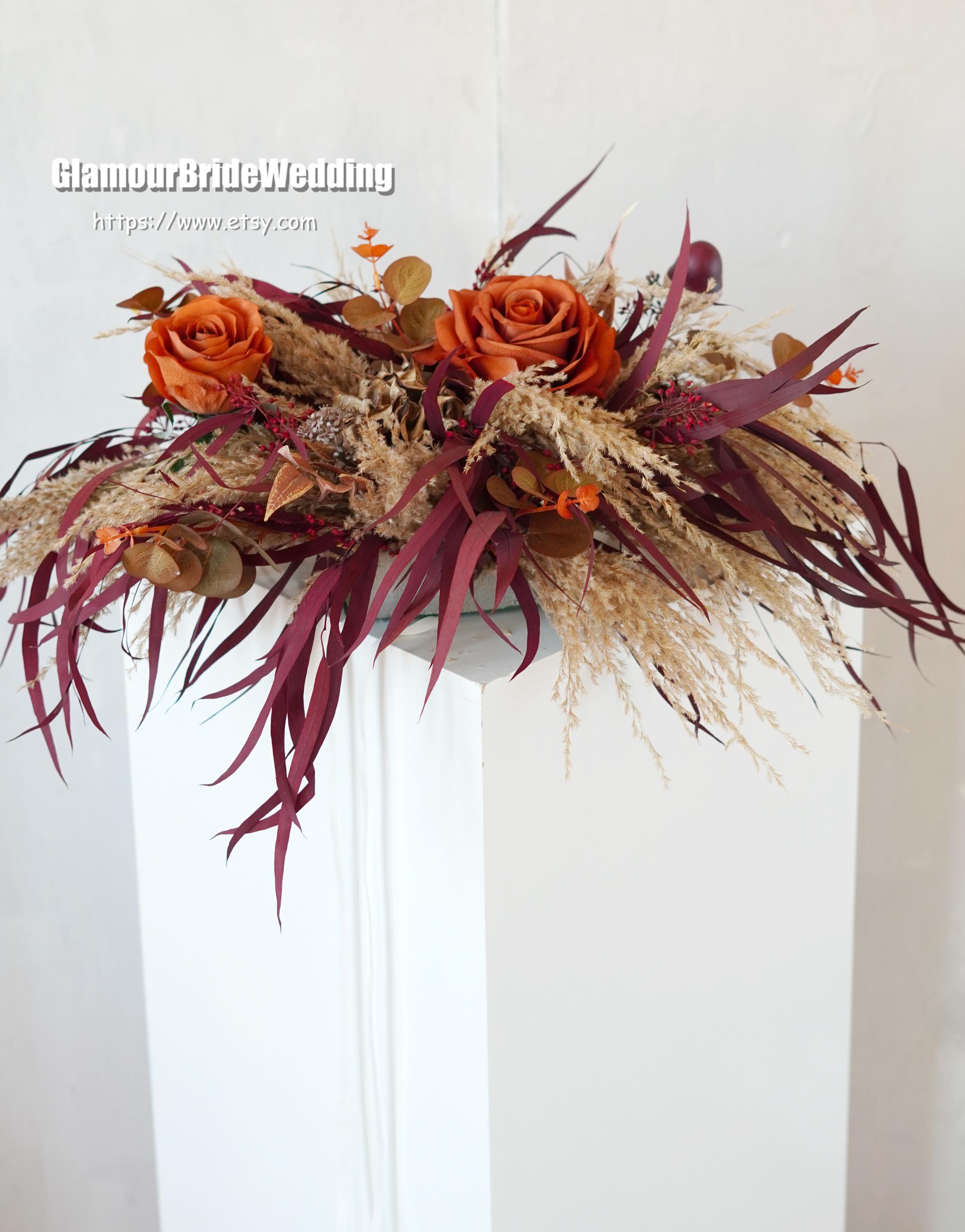 リクエスト Burnt Orange Pampas Grass Table Arrangement,artificial Flower