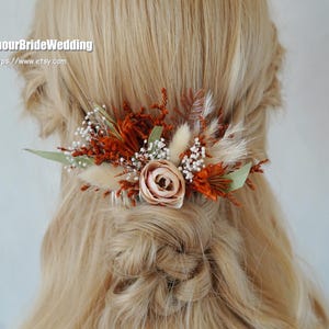 Burnt Orange Dried/Artificial Flower Hair Comb,Rustic Wedding Bridal Hair Accessory