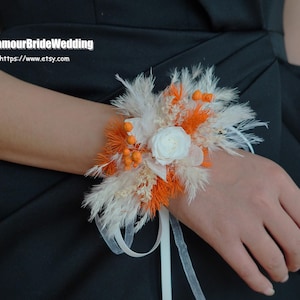 Orange Dried Flower Corsage,Corsage,Wedding Corsage,Bridal Bridesmaid Corsage,Country Wedding Corsage,Flowers Bracelet