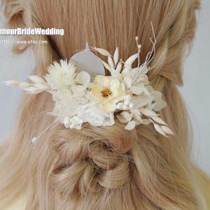 White Boho Wedding Hair Comb,Dried Flowers & Preserved Rose Natural Bridal Decorations Hair Ornaments