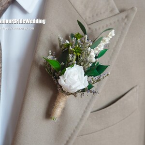 Boho wedding boutonniere groom accessories WHITE/GREEN rustic dried flower Wedding Boutonnières for groom Magaela Wedding Boutonnières