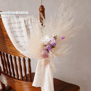 White/Purple Rustic Wedding Chair Flower Decor: Preserved Flower Aisle Decoration