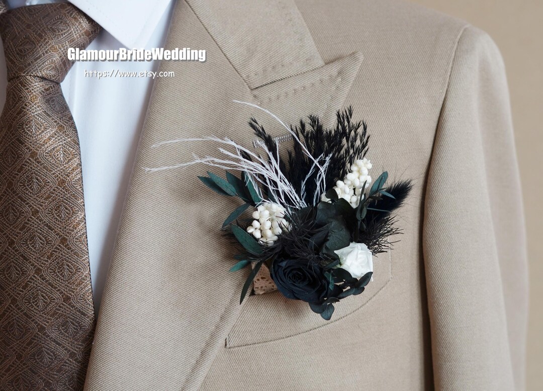 Gothic Wedding Boutonniere,black & Blue Dried Flowers Boutonnières ...