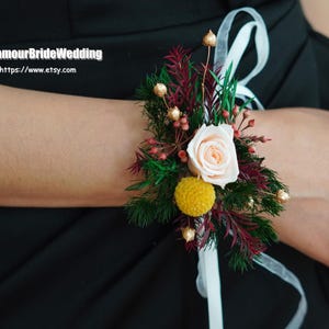 Green/Red Preserved Rose Corsage,Boho Wedding Dried Flowers Bridal Bridesmaid Accessory