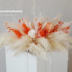 White & Orange Preserved Rose Pampas Table Flower Arrangement,Dried Flowers Decor,Boho Wedding Centerpiece