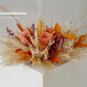 Burnt Orange Preserved Flowers Pampas Table Arrangement,Boho Wedding Dried Flower Decor Centerpiece