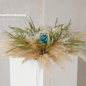 White Preserved Rose & Pampas Table Arrangement,Dried/Artificial flowers Eucalyptus Boho Wedding Centerpiece