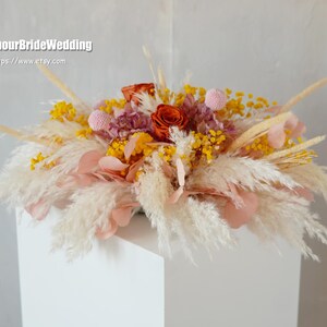 Orange Preserved Rose Pampas Table Flower Arrangement,Dried Flowers Decor Boho Wedding Centerpiece