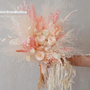 White/Pink Rustic boho Wedding Bouquet,Preserved roses Dried Flowers Wedding Decor,bridal bridesmaids bouquets,pampasgrass bouquet
