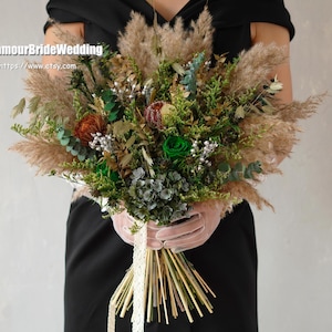 Rustic boho Wedding Bouquet,Preserved roses EucalyptusDried Flowers Wedding Decor,bridal bridesmaids bouquets,pampasgrass bouquet