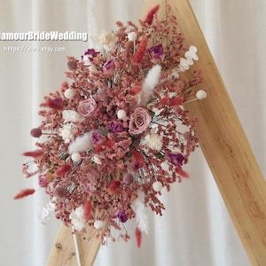 Pink Preserved Rose Flowers Arch,Boho Wedding Dried Flower Decor,Table Centrepiece