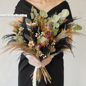 Rustic boho Wedding Bouquet,Preserved roses Eucalyptus Dried Flowers Wedding Decor,bridal bridesmaids bouquets,pampasgrass bouquet