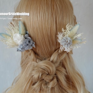 White/Blue Boho Wedding Hair Comb,Preserved/Dried Flowers Bridal Hairpin Accessories