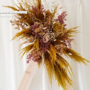 Preserved Rose&Pampas Grass Arch Arrangement: Boho Wedding Dried Flowers Decor Table Centrepiece