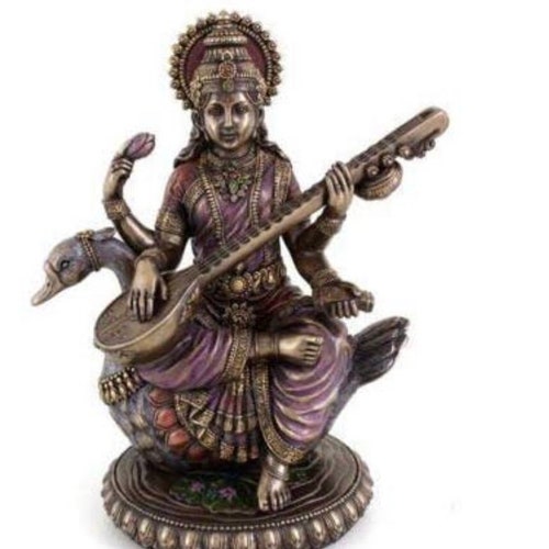 Saraswati Statue Sarasvati Idol 15 CM Bonded Bronze Göttin