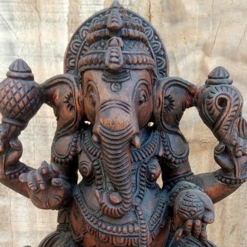 Ganesh Wood Statue Etsy